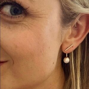 Pearl + Jeweled Gold Bar Stud Earrings